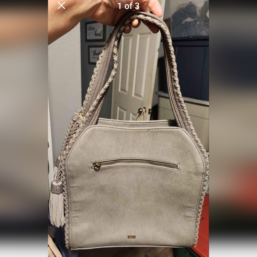steve by steve madden grey purse w/ leather trim